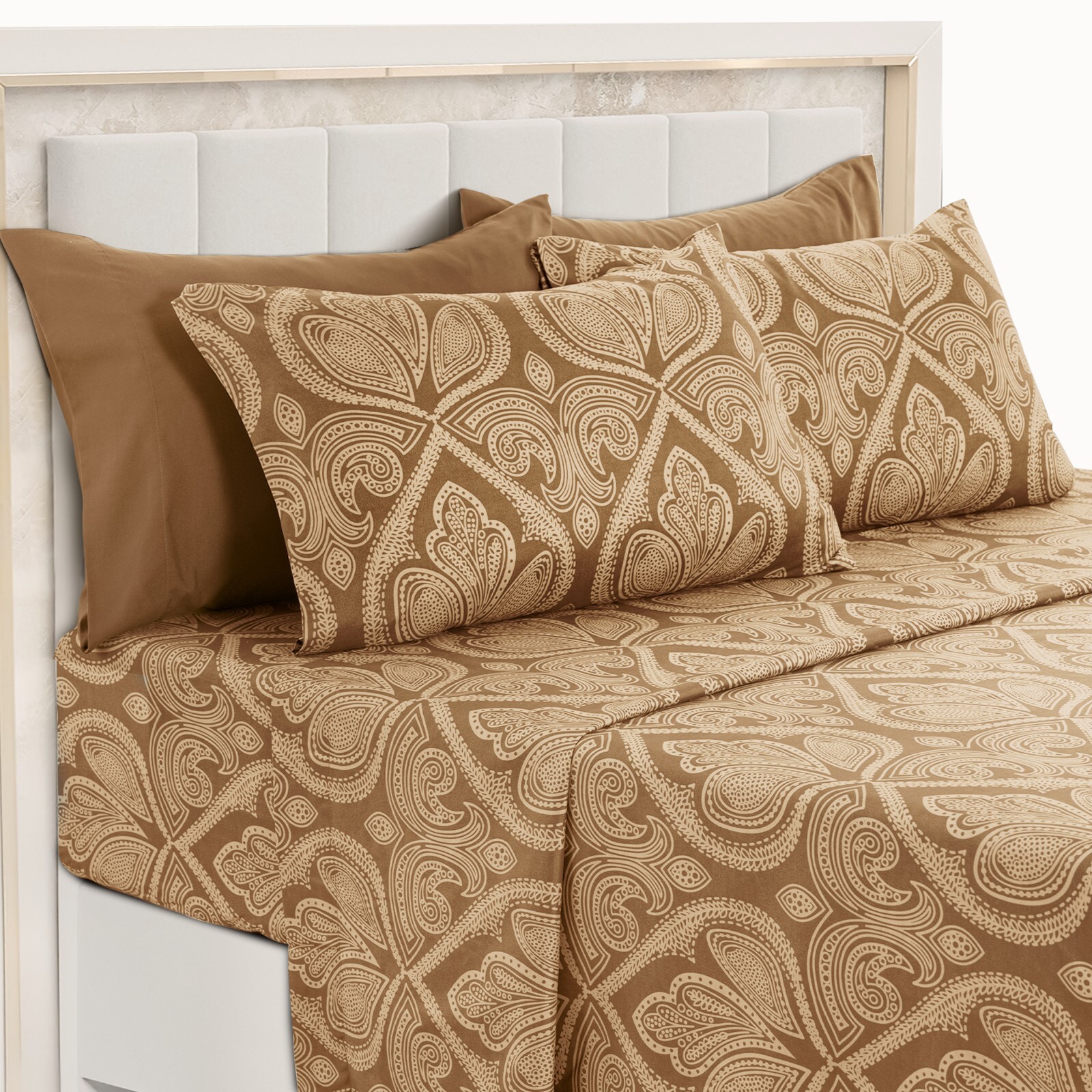 Deep Pocket 6 Piece Bed Sheet Set 1800 Series Microfiber Comfort Paisley Sheets
