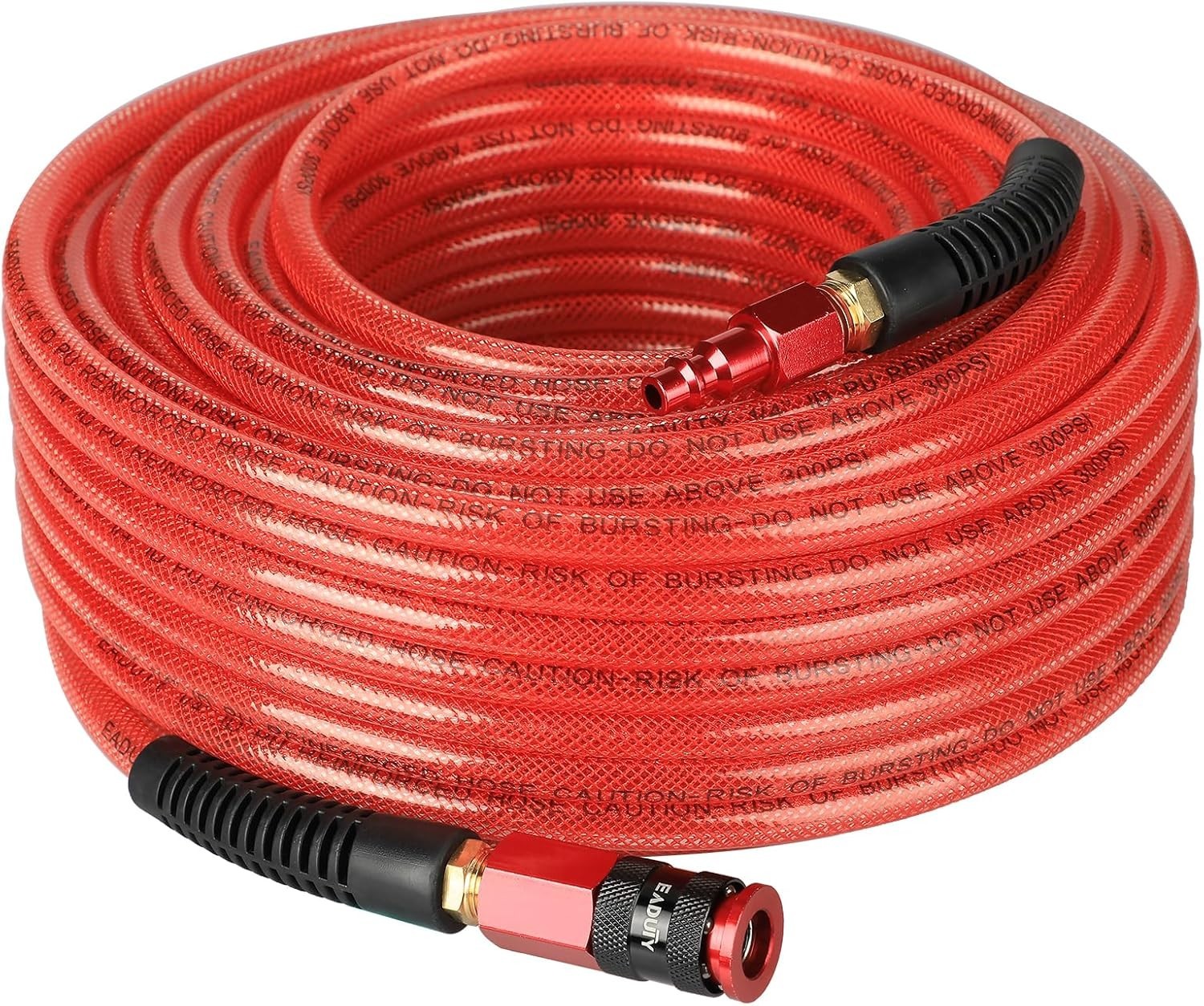 Heavy Duty Reinforced Polyurethane Air Hose 1/4 in x 100 ft, Lightweight, Flexib