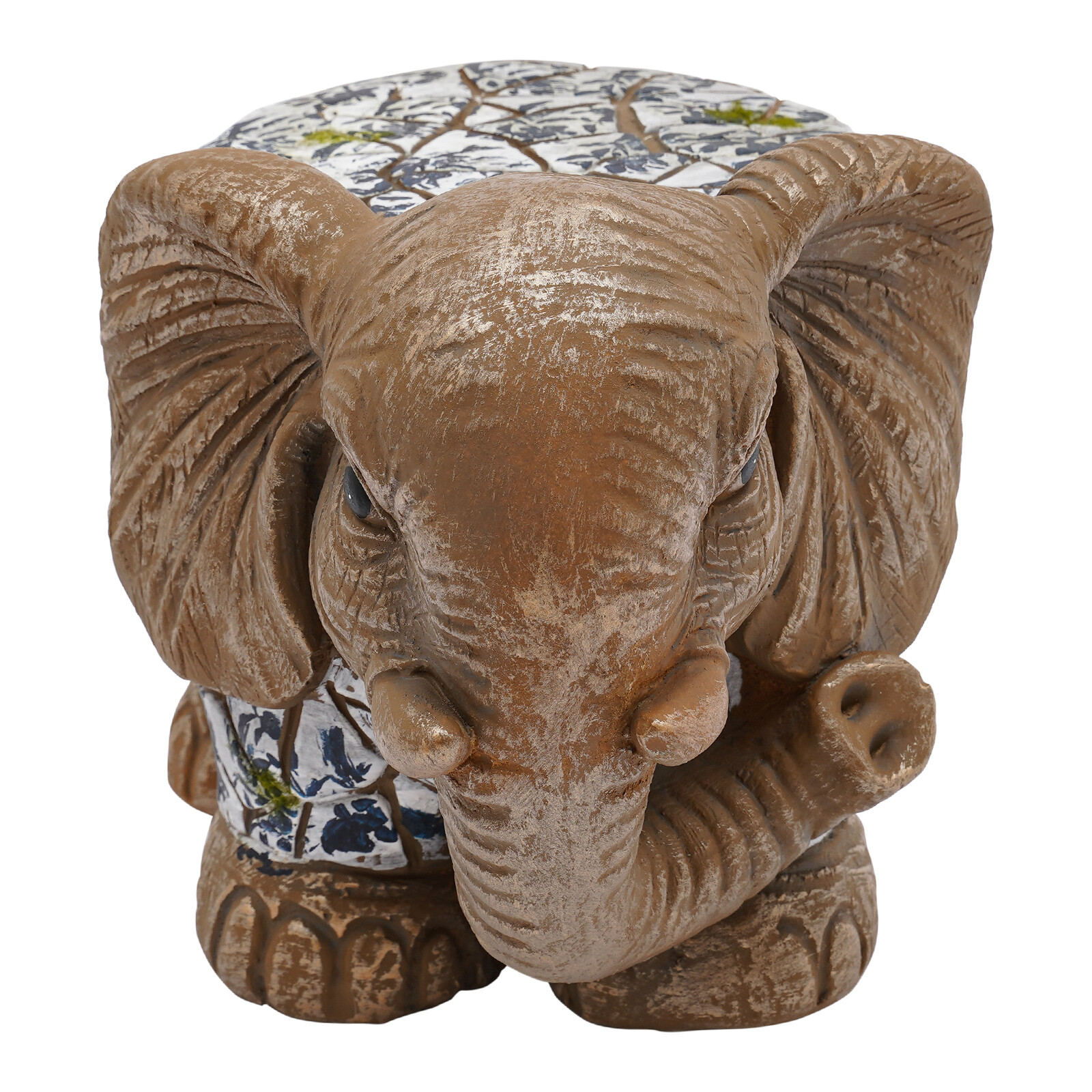 Brown Elephant Ceramic Garden Stool Trunk Up Side Table Glossy Accent 9.06in H