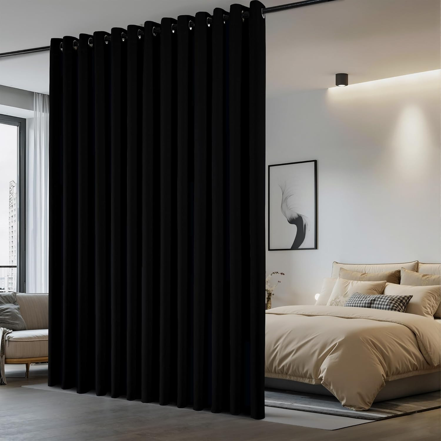 Blackout Room Divider Curtain Sound Reducing Panel 84×100 Black Grommet