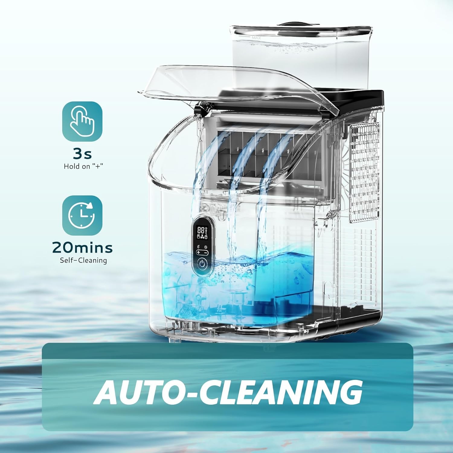 Euhomy Ice Cube Maker 34Lbs Countertop w/ Water Tank, Auto-Clean, Scoop & Basket