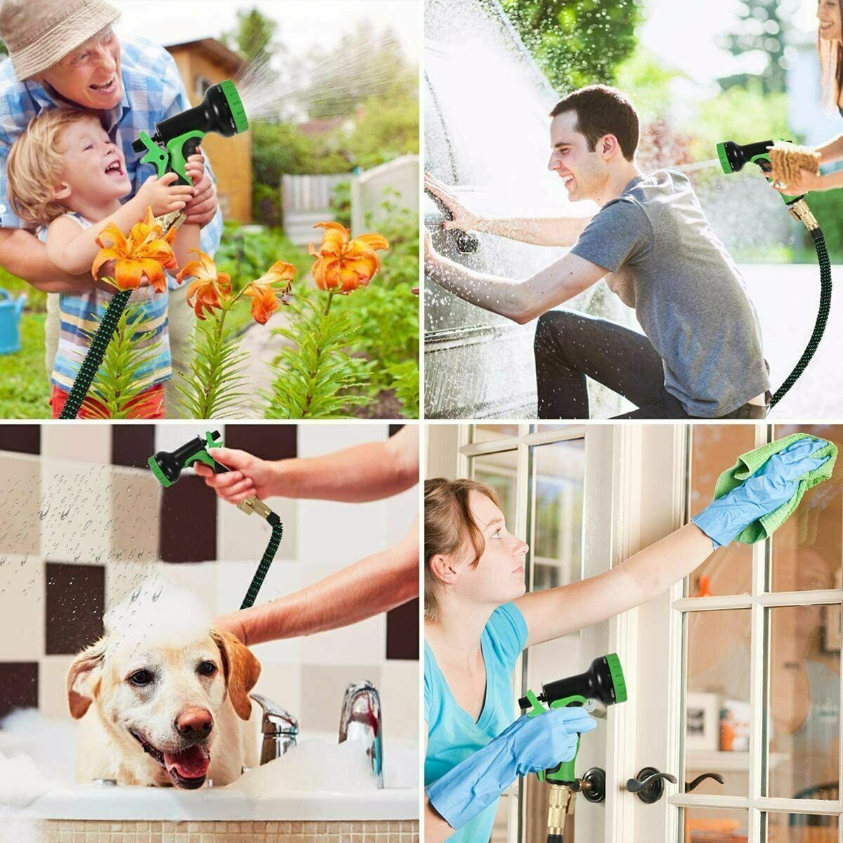 100ft Stronger Expandable Garden Hose Set 4-Layer Latex 10 Spray Nozzles Strong