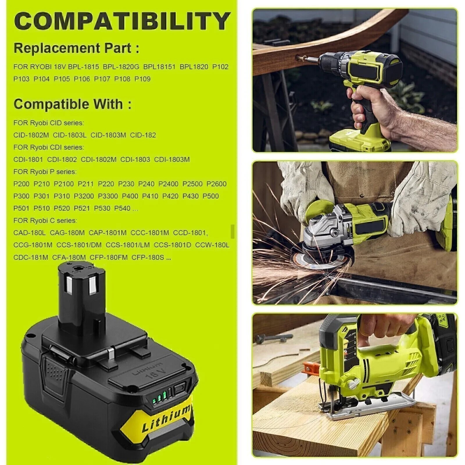 2X For RYOBI P108 18V One Plus High Capacity Battery 18 Volt Lithium-Ion 6.0Ah