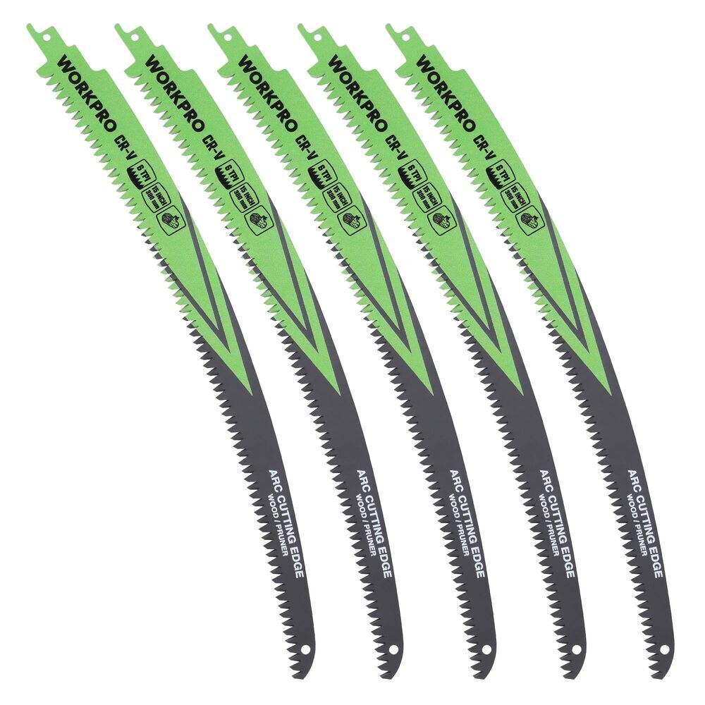 WORKPRO 5PCS 15″ Wood Pruning Reciprocating Saw Blades Set Arc Cutting Edge 6TPI