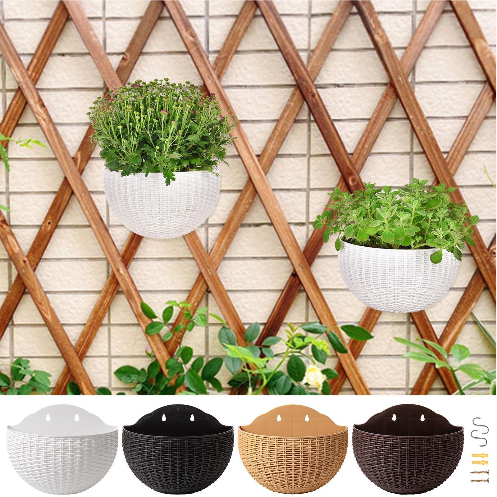 Wicker Effect Wall Planter Semi Circle Planter w/ Hooks L21cm (8.26in)