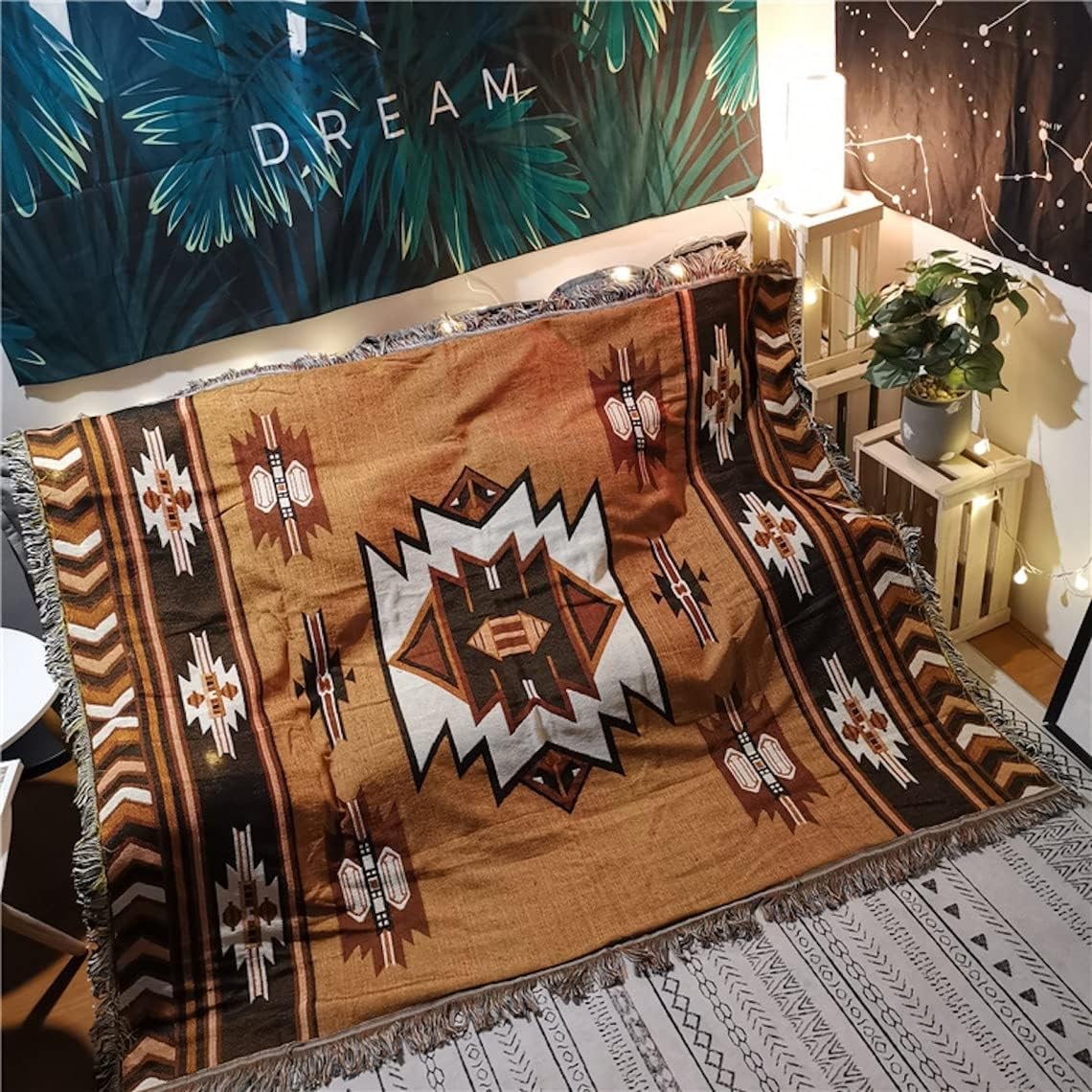 Aztec Throw Blanket Native American Blanket Southwestern Boho Decor Reversible W