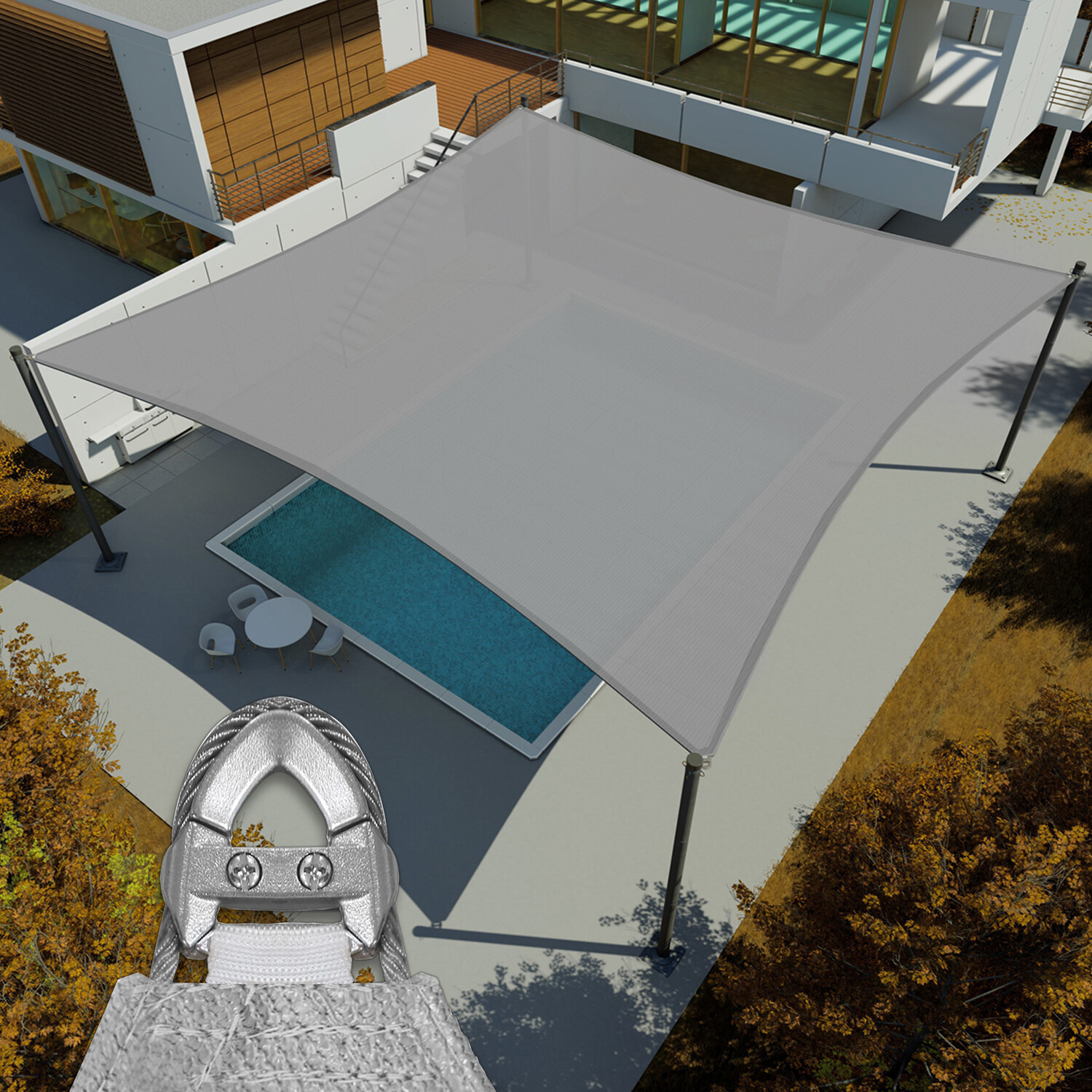 20-29 ft Shade Sail Rectangle Gray Sun Canopy Cover w/ Steel Wire Garden Outdoor