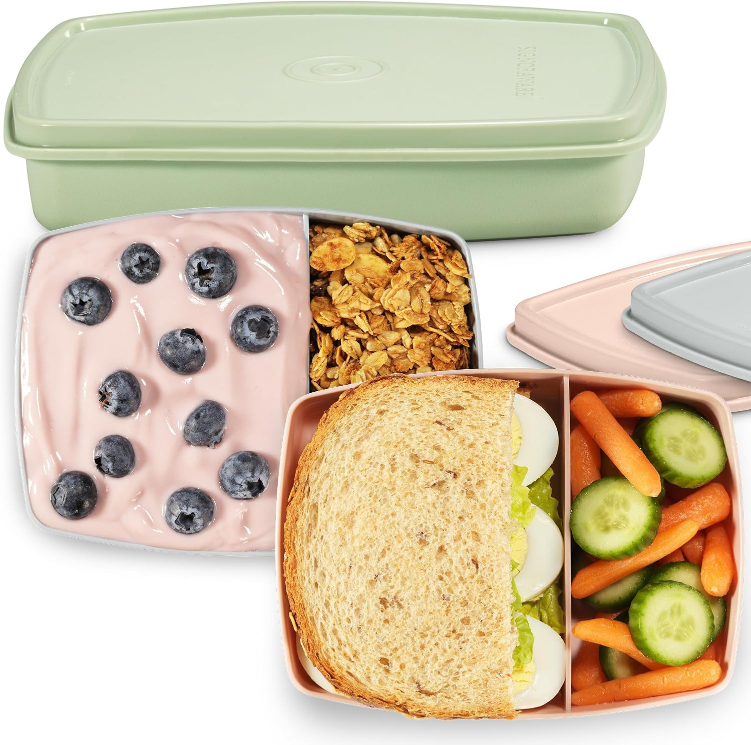 Kids Bento Lunch Box 3 Pack 2-Compartment BPA-Free Leakproof Snack Containers