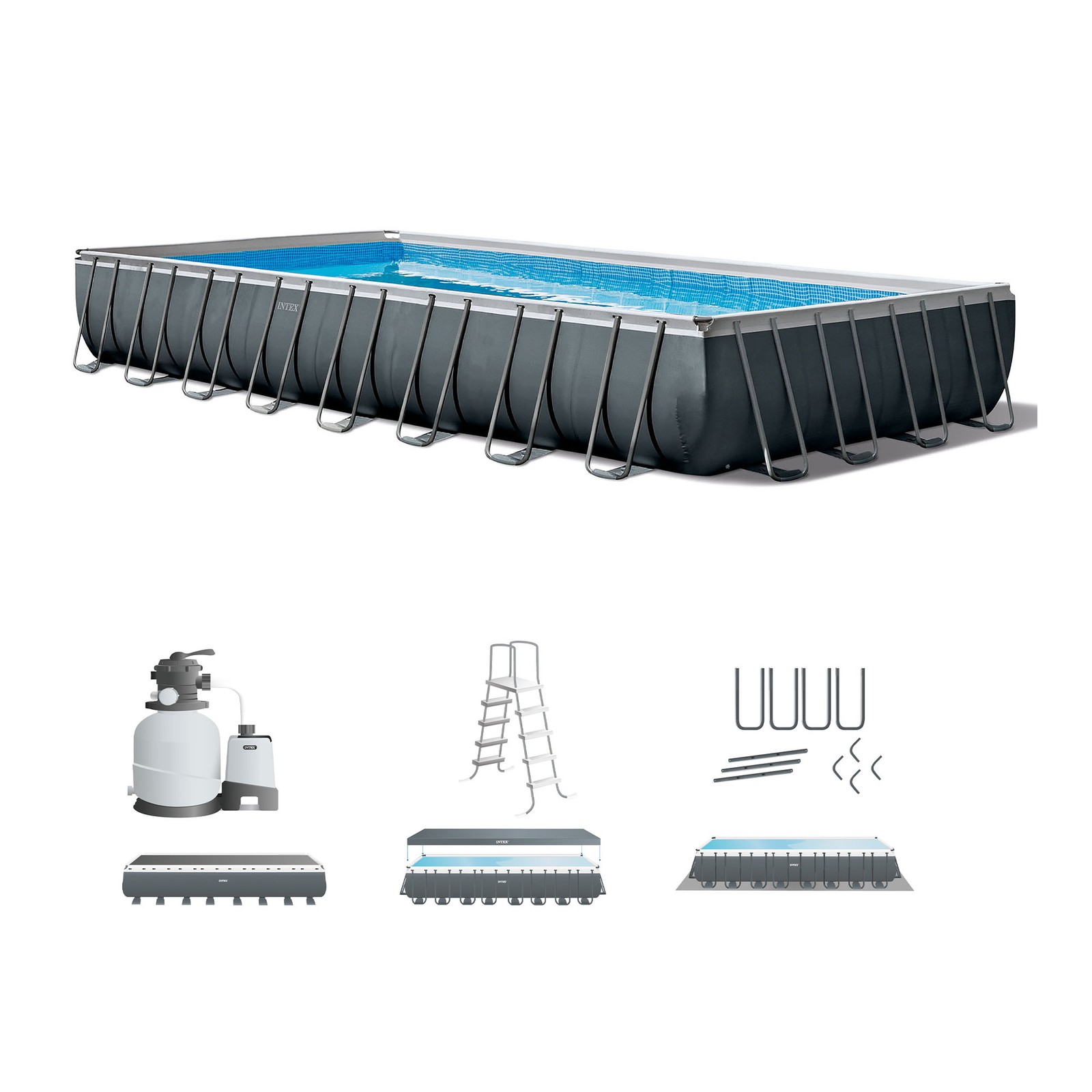 Intex 32′ x 16′ x 52″ Rectangular Ultra XTR Frame Above Ground Swimming Pool Set