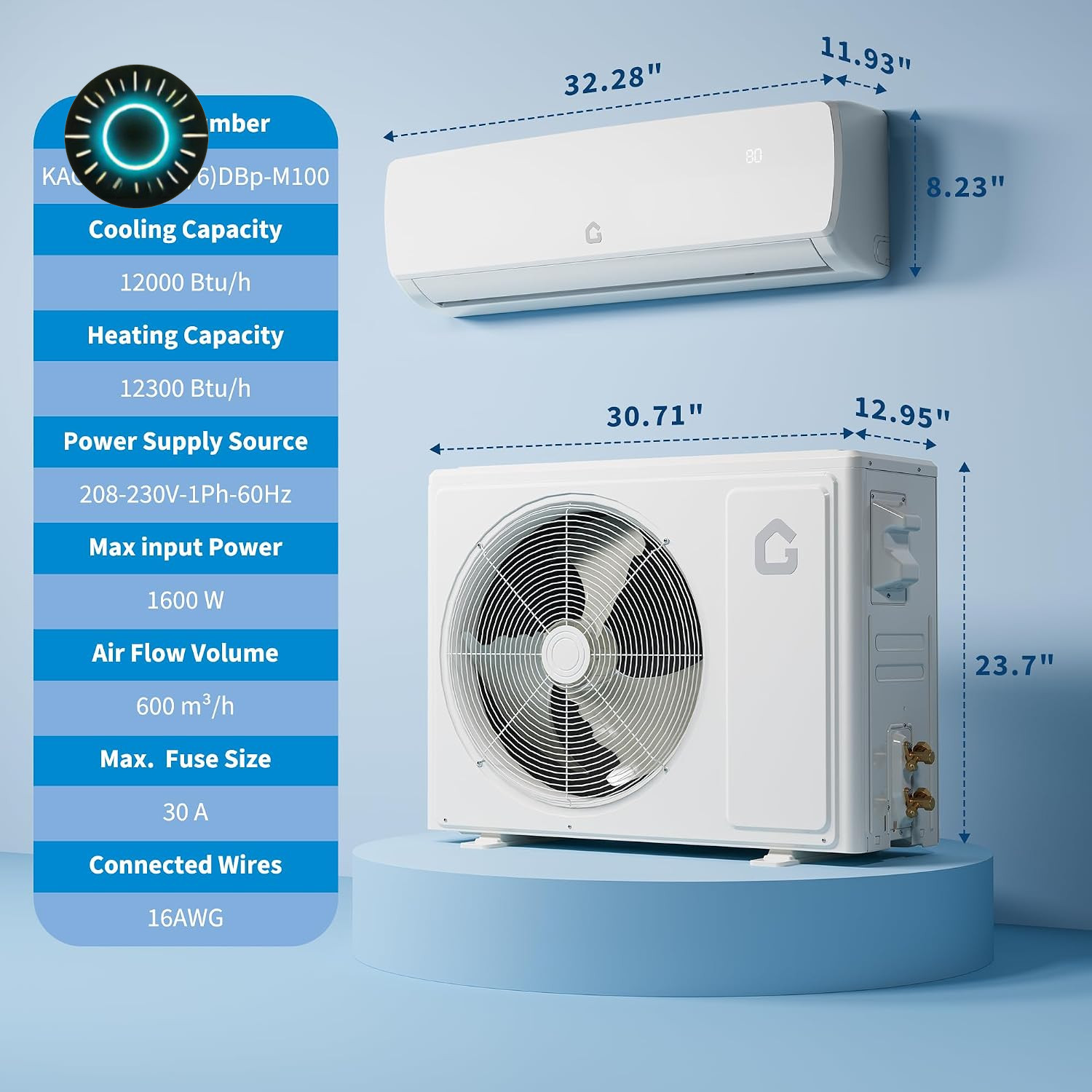 12,000 BTU Mini Split AC/Heating System 19 SEER2 230V Ductless Split-System …
