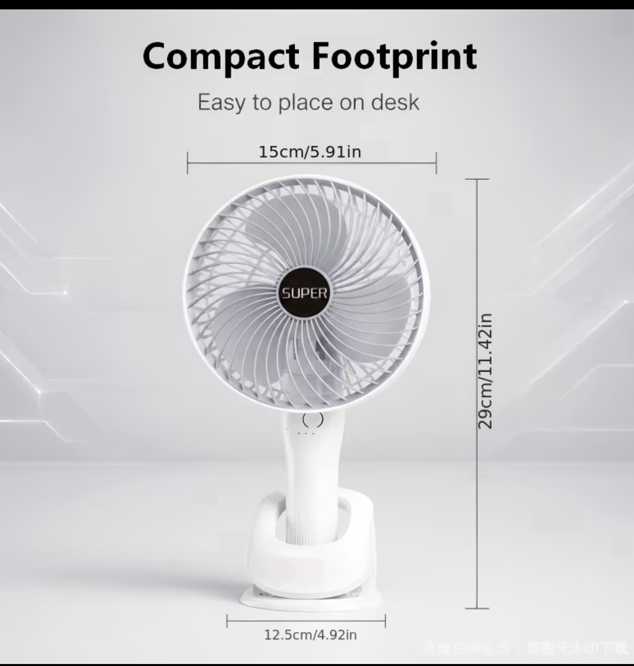 SUPER Compact USB Tabletop Desk Fan White Adjustable Tilt/Head 11.42in
