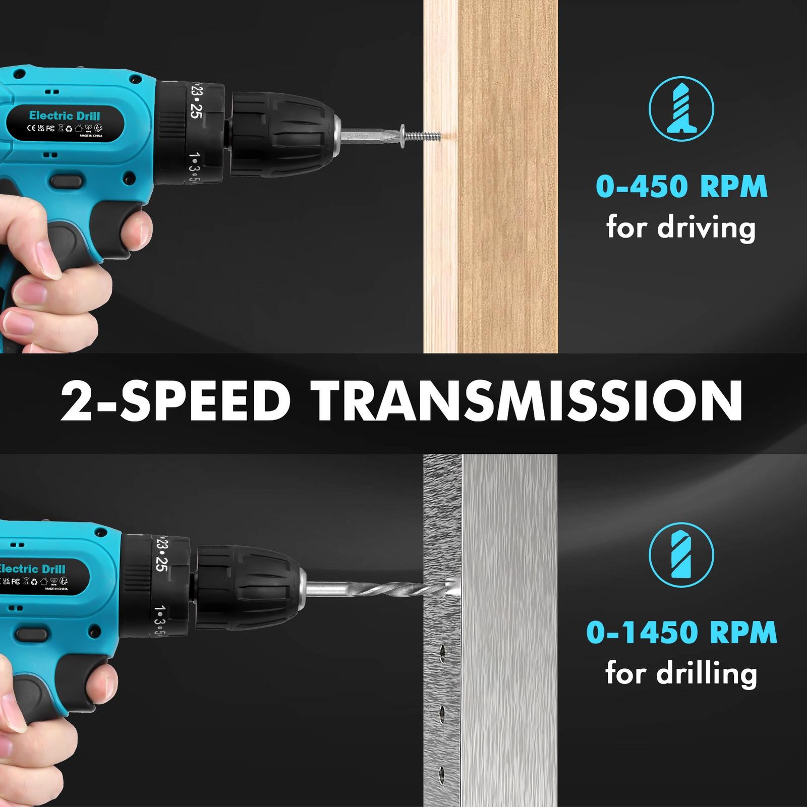 Hammer Drill Cordless Brushless Impact Driver Combo Kit With 2 Battery & Charger