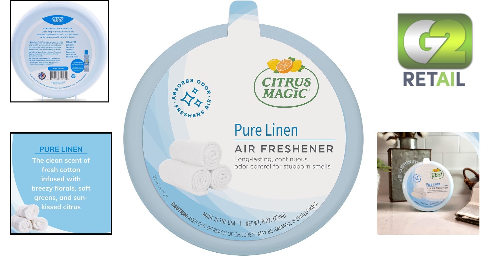 Citrus Magic Odor Absorbing Solid Air Freshener – Pure Linen, 8oz, 4 Weeks Fresh