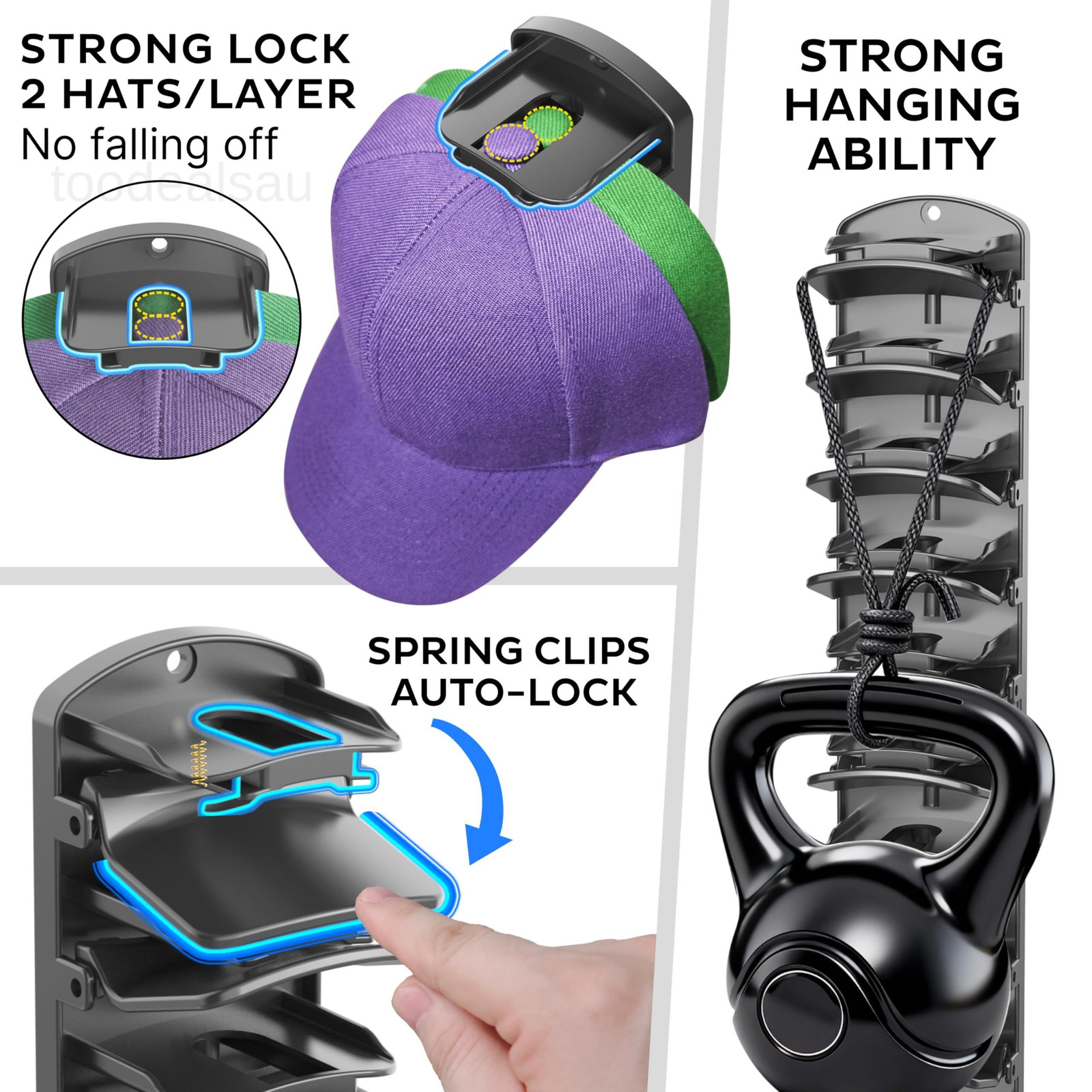 Double Capacity Hat 2 racks (2.56″ D x 2.76″ W x 16″ H each), black