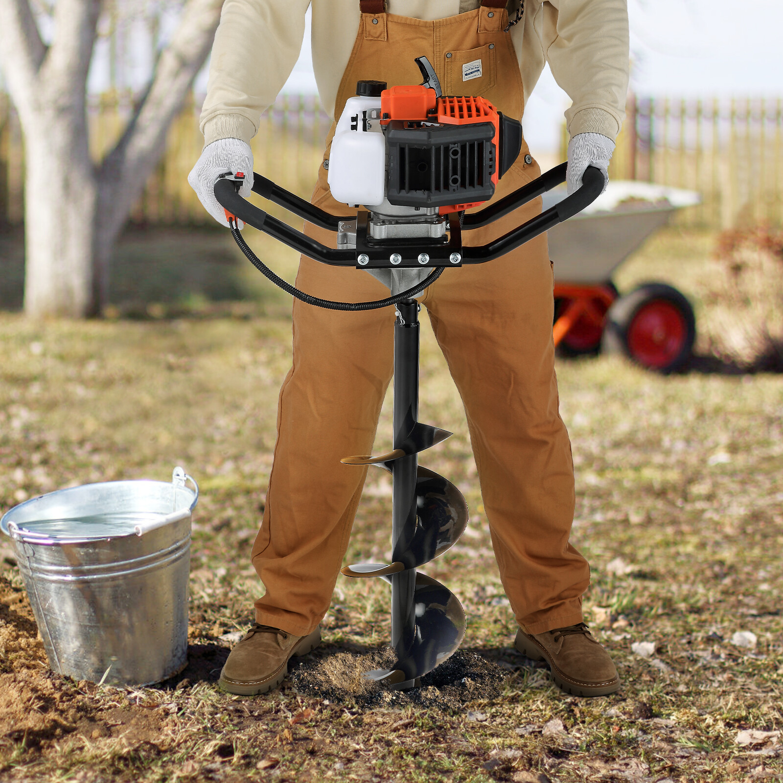 Post Hole Digger 43cc Gas Powered Earth Digger with 8″ Auger Drill Bit