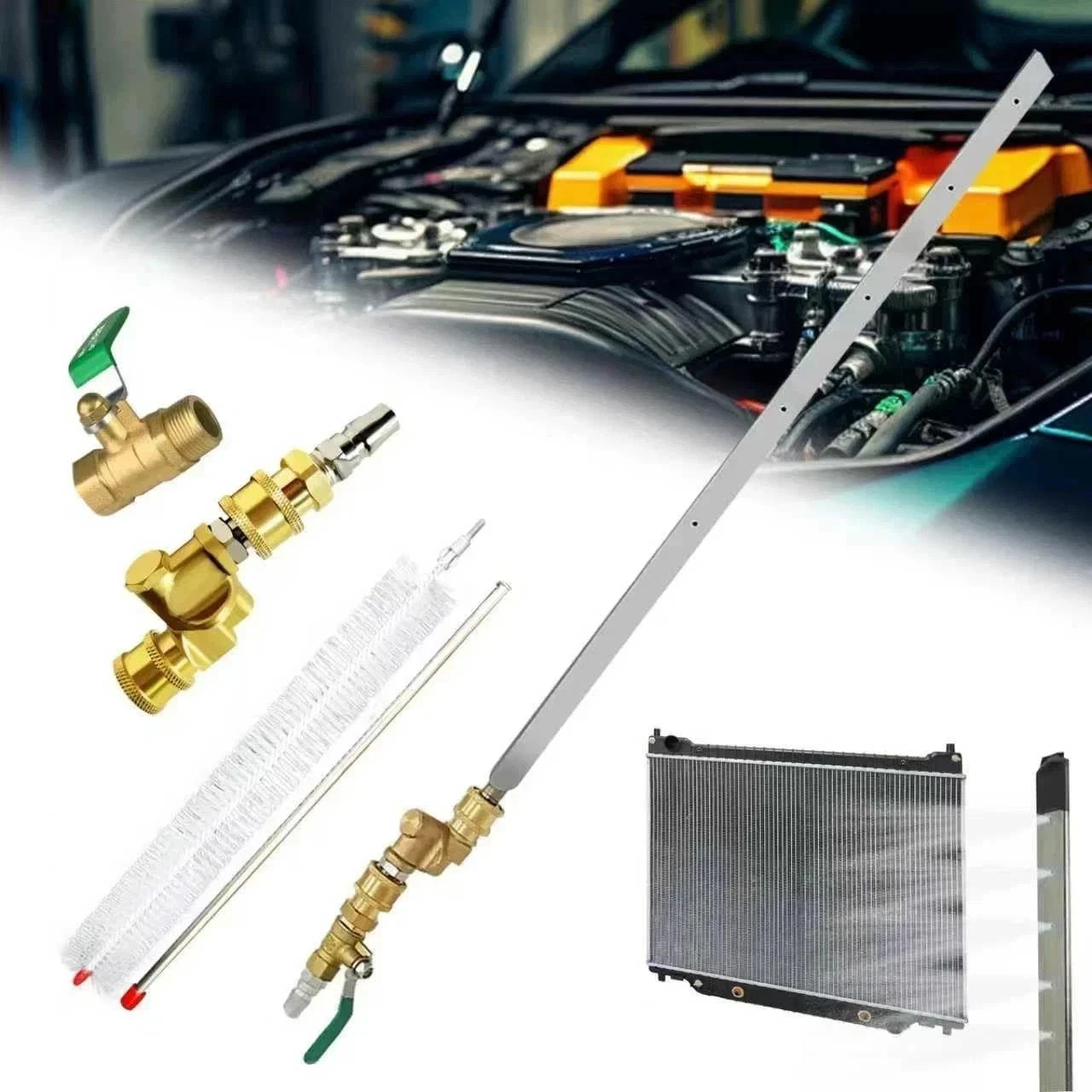 39″ Pro Radiator Cleaning Wand Kit–Radiator Cleaner Tool with 5 Spray Nozzles +