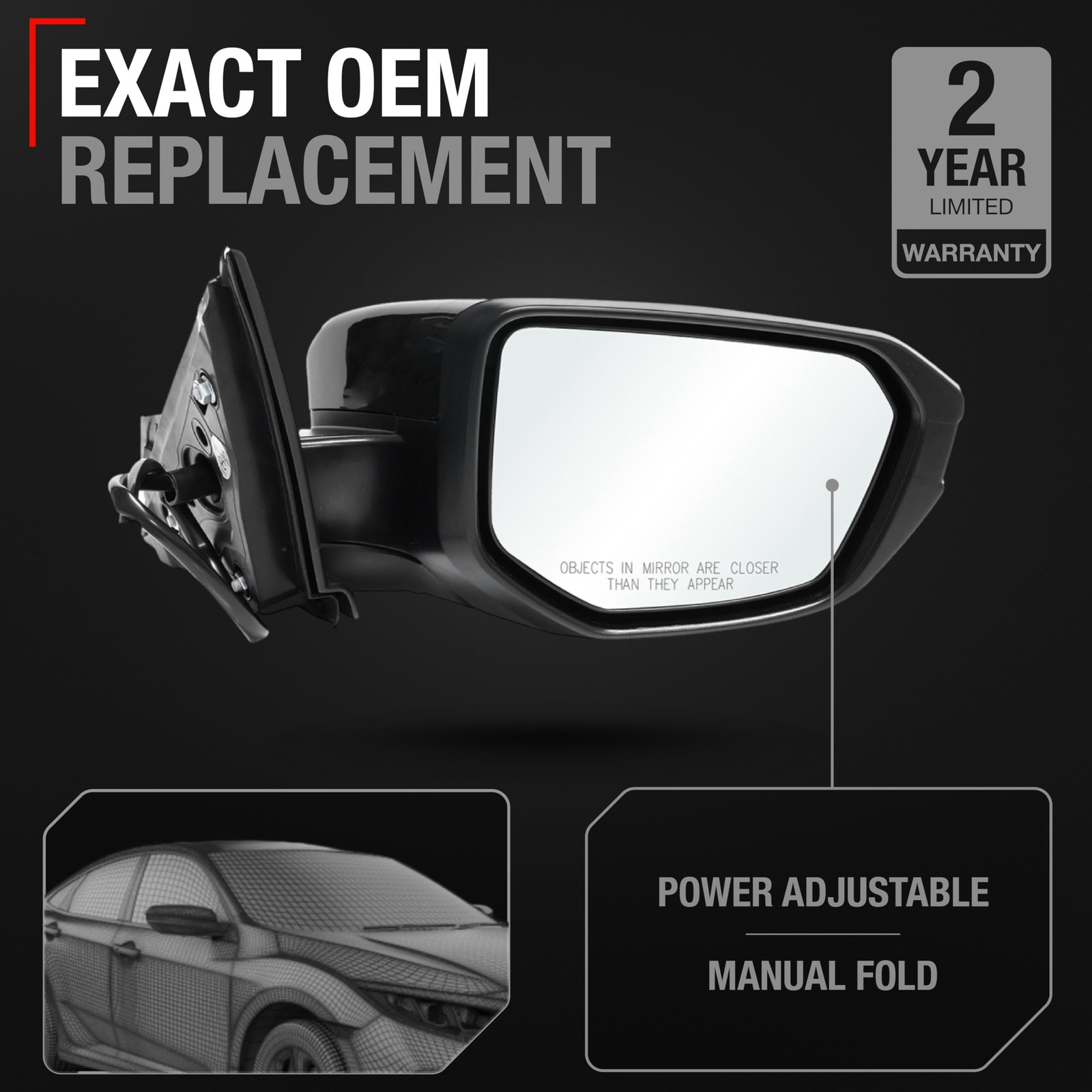 Passenger Side Mirror Replacement – Compatible with 2016-2021 Honda Civic – P…