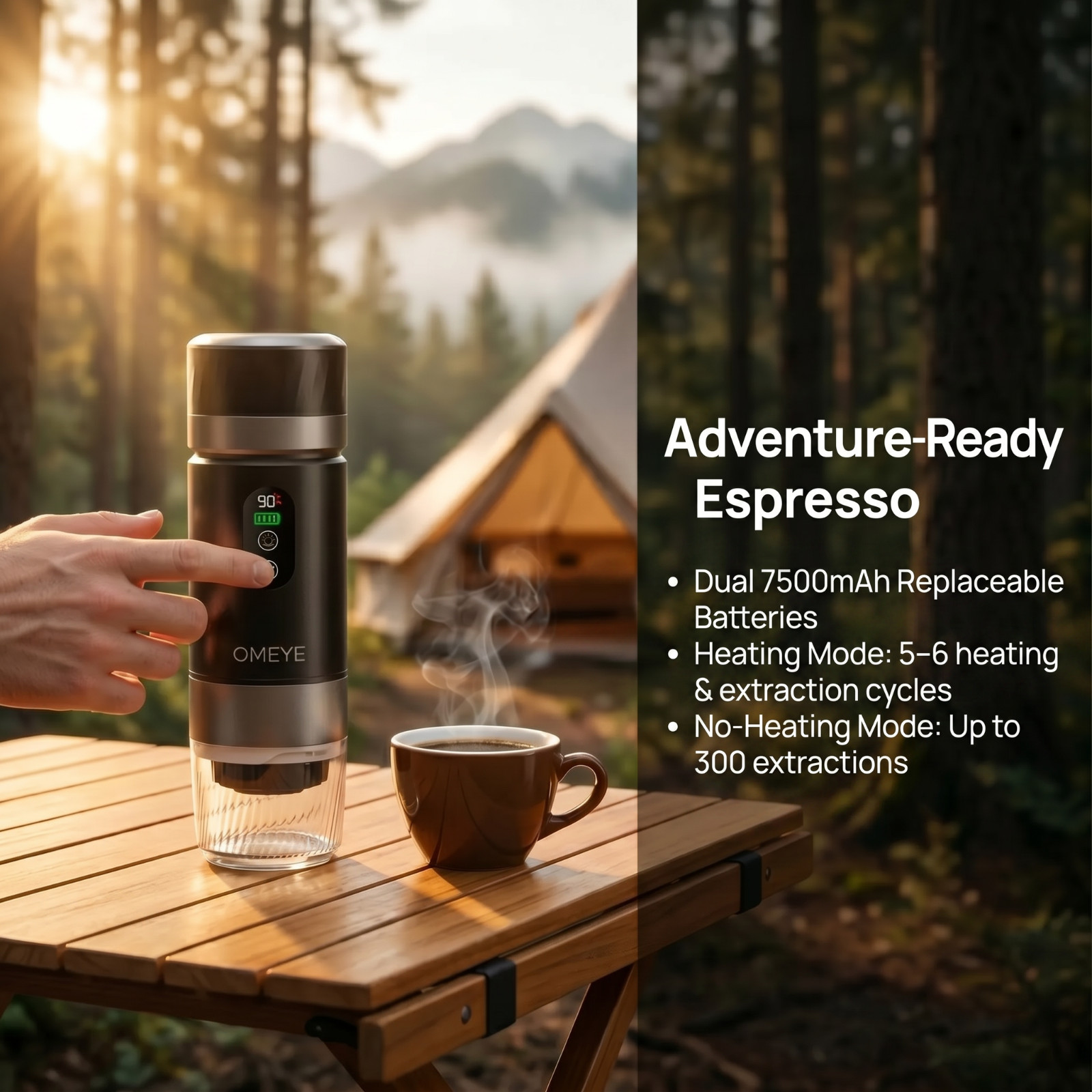 OMEYE Portable Espresso Maker 20 Bar Battery USB-C Capsule Ground Coffee
