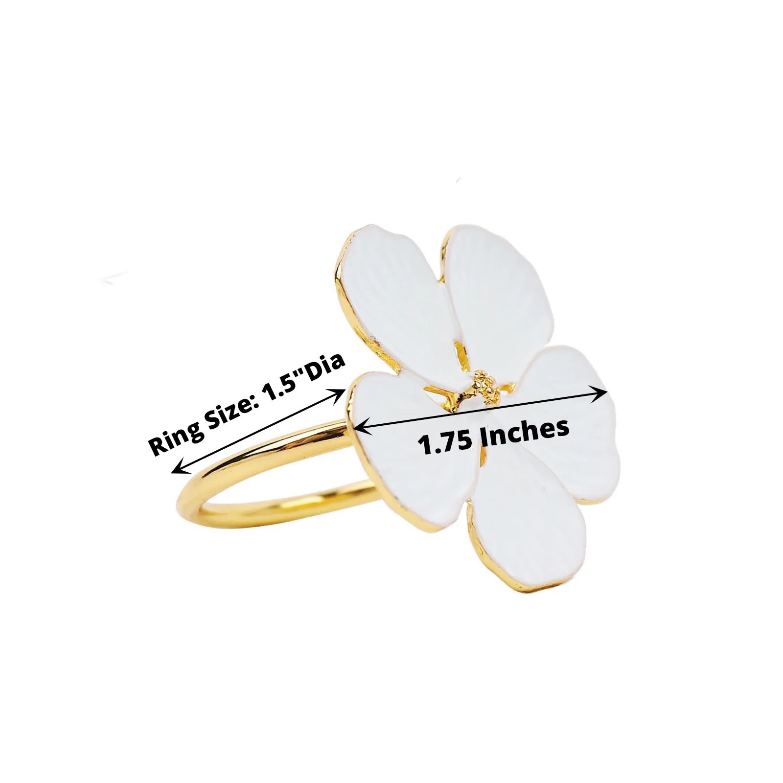 4 Gold White Metallic Napkin Rings Flower Design Party Events Home Decorations