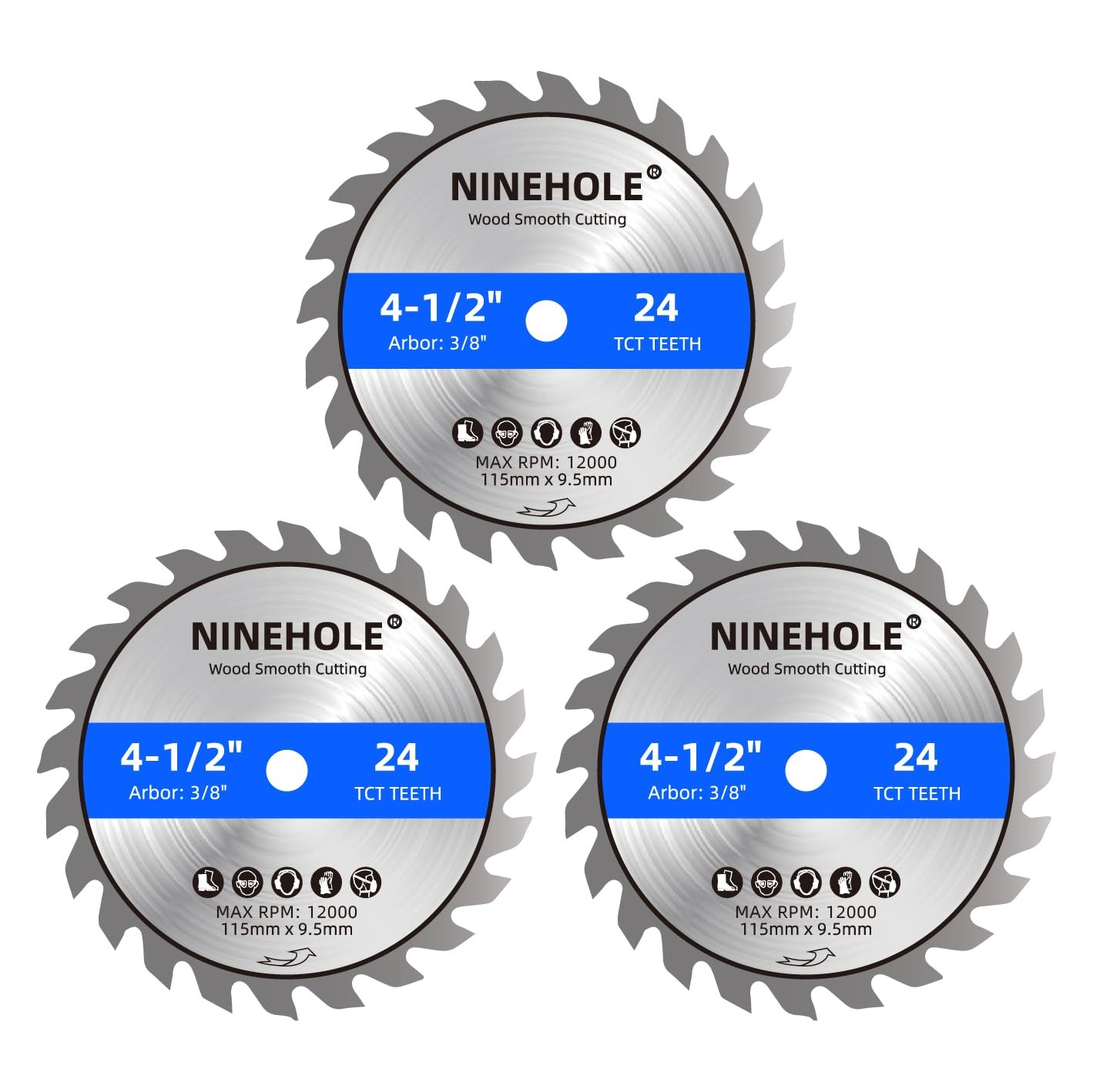 Ninehole 3pack 4 1/2 Inch Circular Saw Blade 24T with 3/8Inch Arbor, TCT Carb…