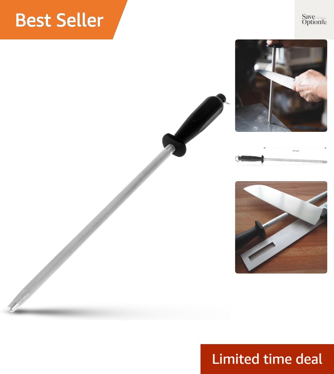 Professional Carbon Steel Black Knife Sharpening Steel, Black 12 Inch