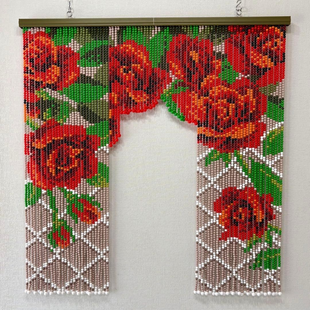 Vintage Japanese Skill Screen Beaded Curtain Rose Noren Showa Retro Finished
