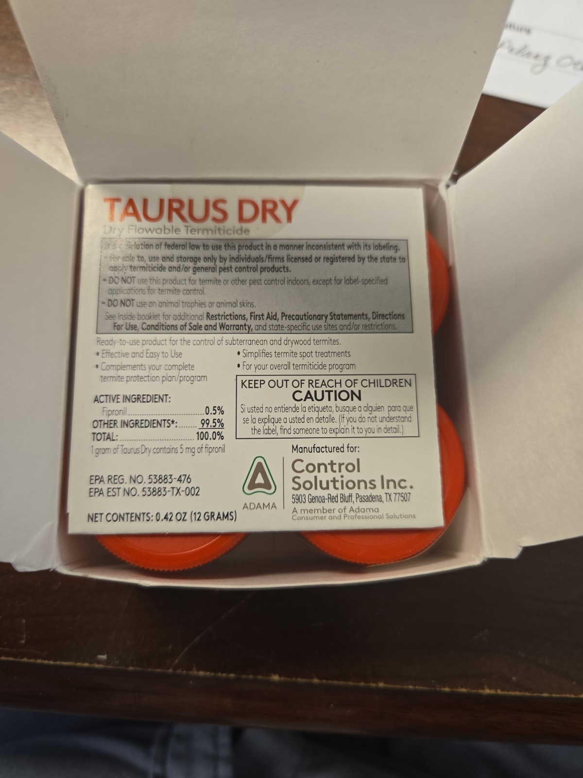 Taurus Dry Dry Flowable Termiticide NIB 4 Cartridges 4 X 3G