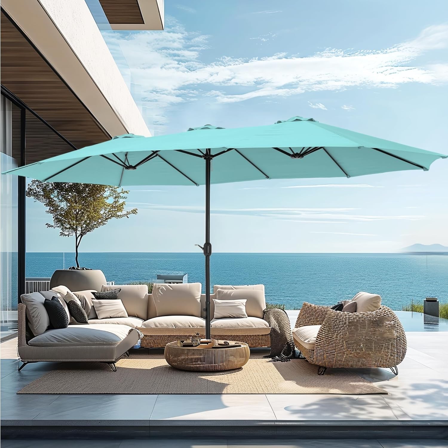 15ft Large Patio Umbrellas with Base Included, Outdoor Double-Sided Rectangle