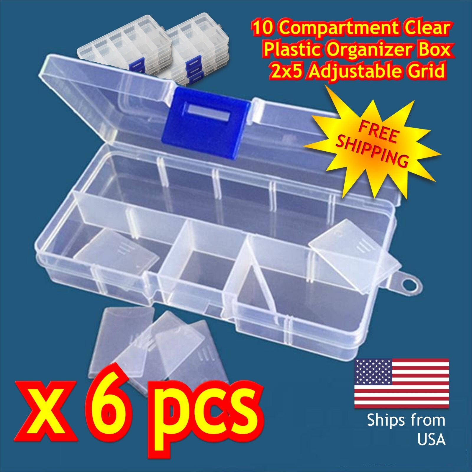 6 pcs – Clear Jewelry Box Bead Storage Craft Container Earrings Organizer