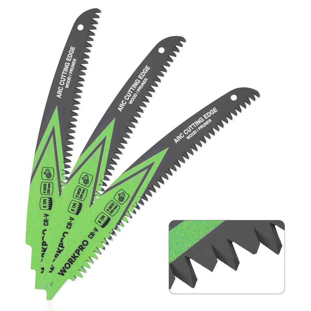 WORKPRO 3x 9″ Arc Wood Pruning Reciprocating Saw Blades Set 6TPI Japanese Teeth