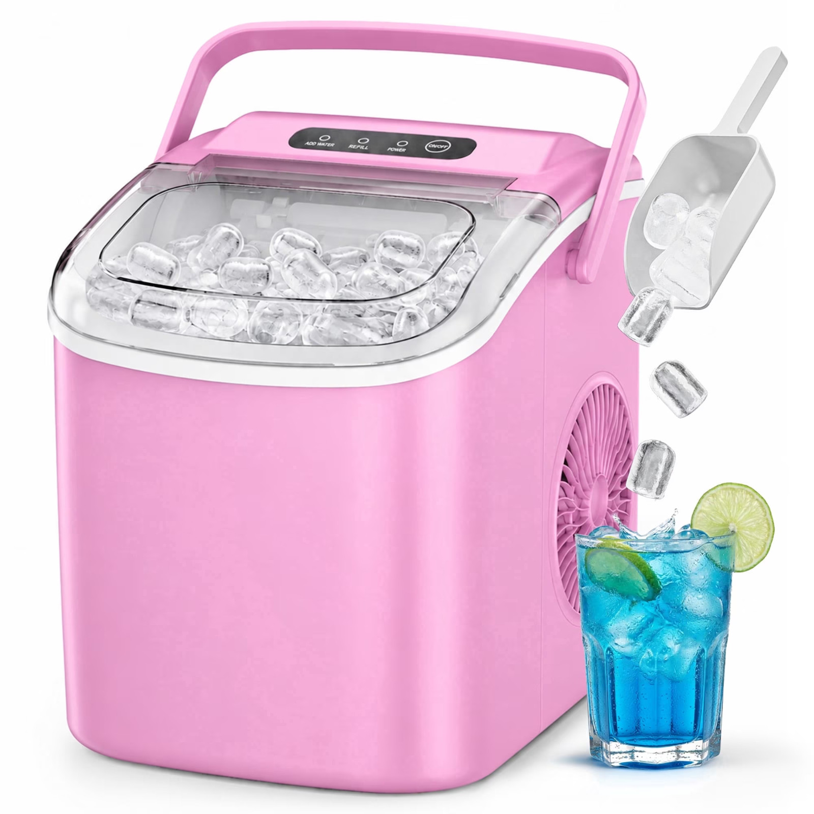 BIG SALE! Simzlife Countertop Ice Maker Machine, 26 lbs/24H, Auto-Cleaning, Pink