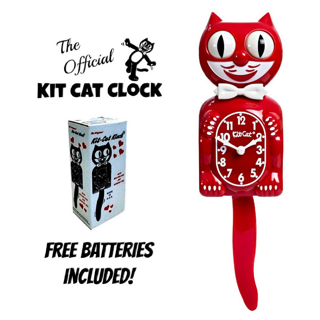 CLASSIC RED KIT CAT CLOCK 15.5″ Free Battery MADE IN USA Kit-Cat Klock Retro NEW