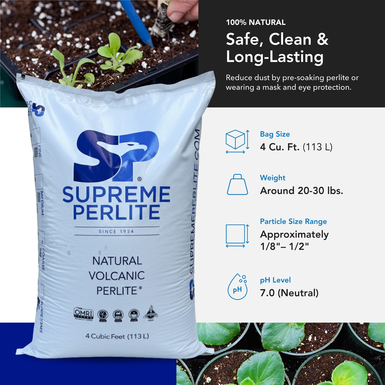 Supreme Perlite Coarse Horticultural Perlite for Potting Soil Mixes, 4 Cu Ft Bag