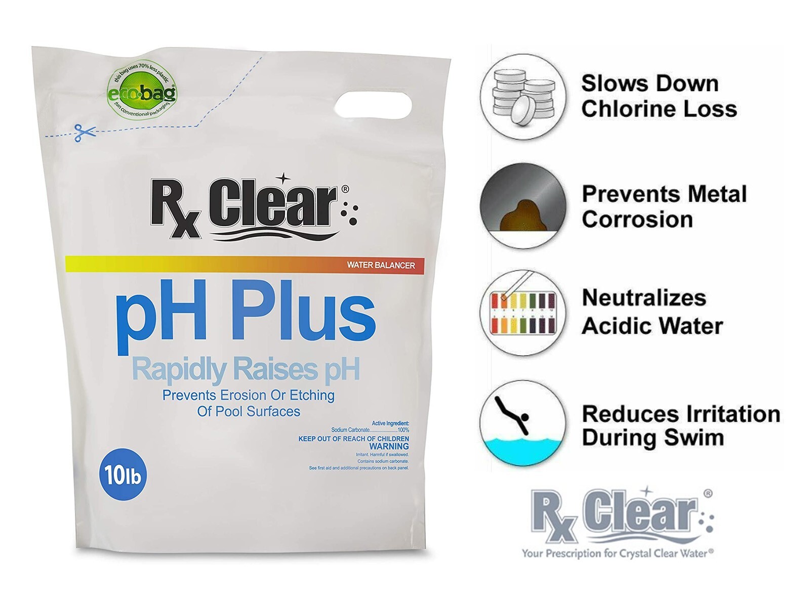 Rx Clear pH Plus Increaser Granular Soda Ash Chemical For Swimming Pool – 10 lbs