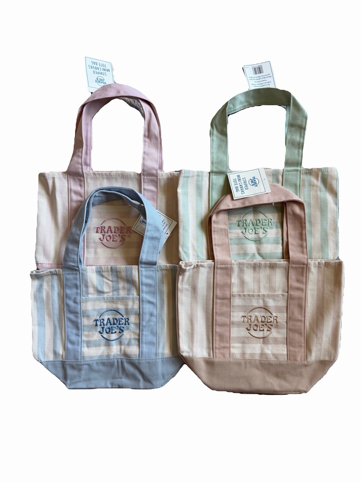 Trader Joes Mini Totes *NEW* with tags, Set of 4, pink blue green and beige