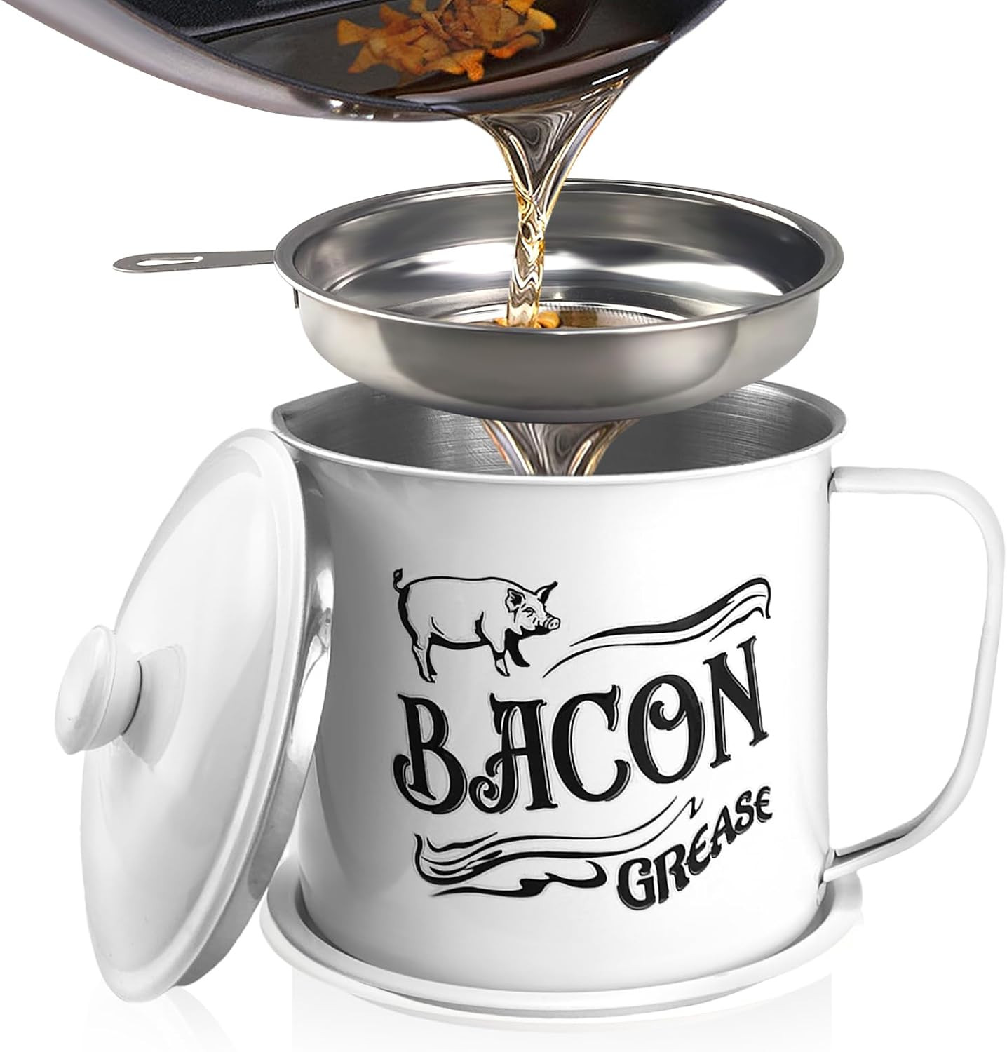 1.3L Bacon Grease Saver Container with Fine Mesh Strainer,Stainless Steel Oil Ke