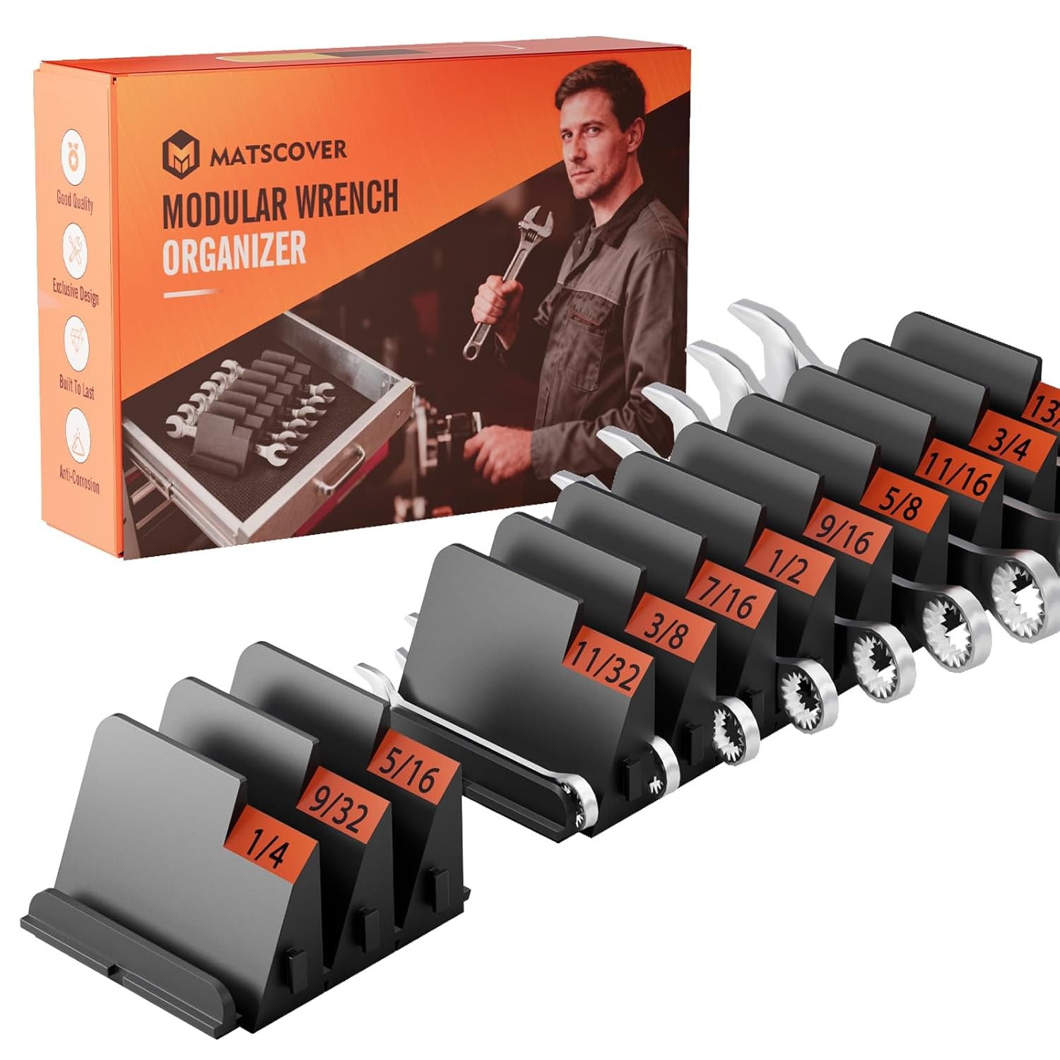 32 Piece Modular Wrench Organizer Tool Storage Solution Holder Wrench Tool