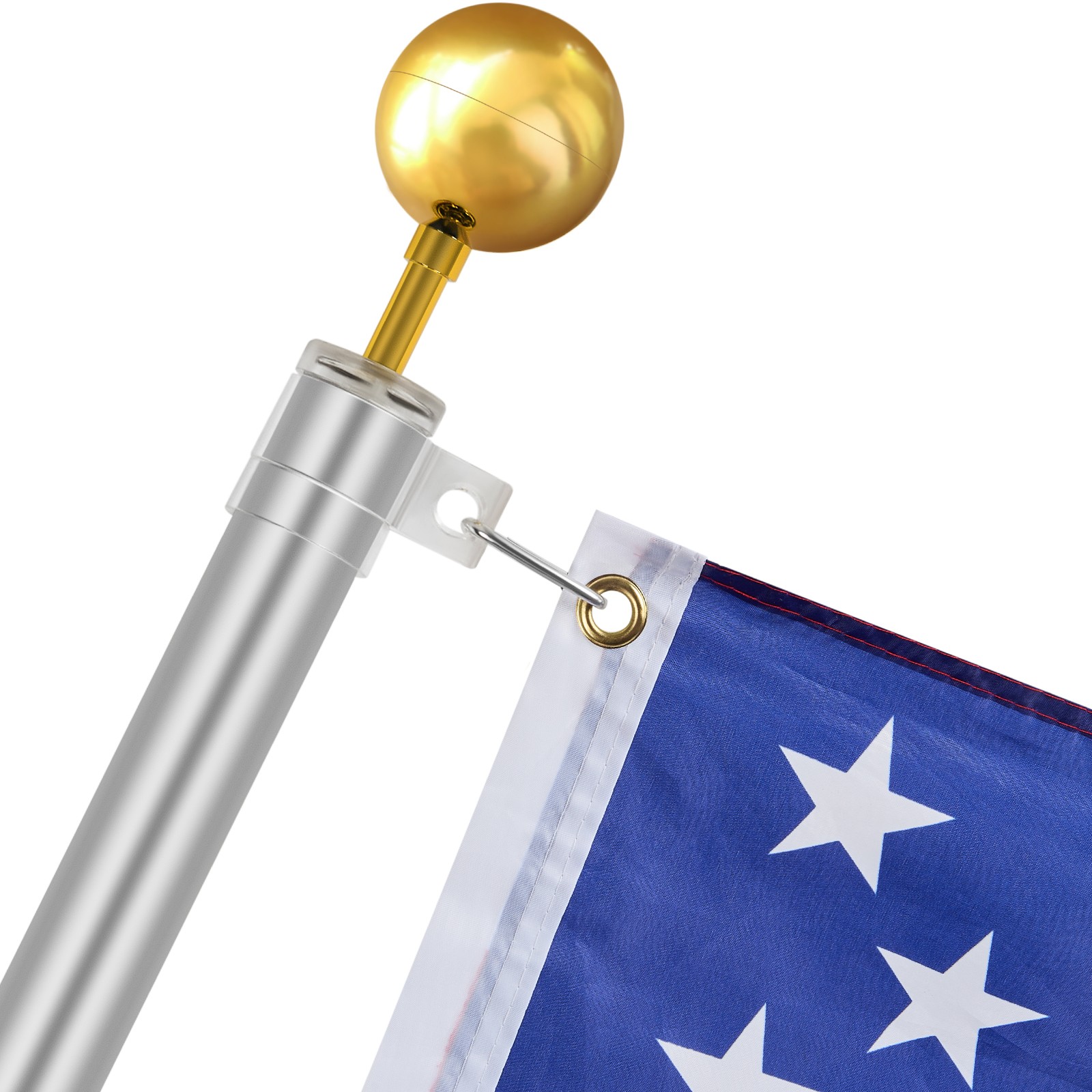VEVOR 25FT Telescopic Flagpole Kit Heavy Duty Aluminum Flag Pole American Silver