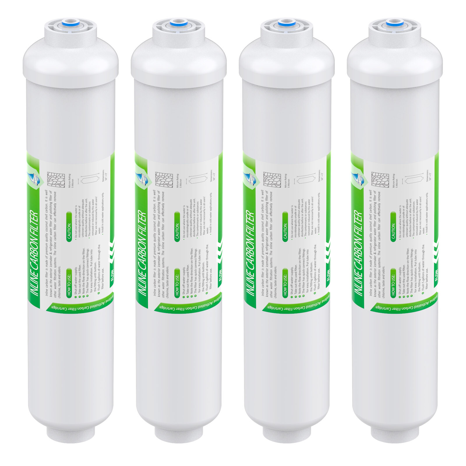 4 Pack Inline Post Carbon Water Filter Purifier Quick Connect 1/4″ T33 10″ x 2″