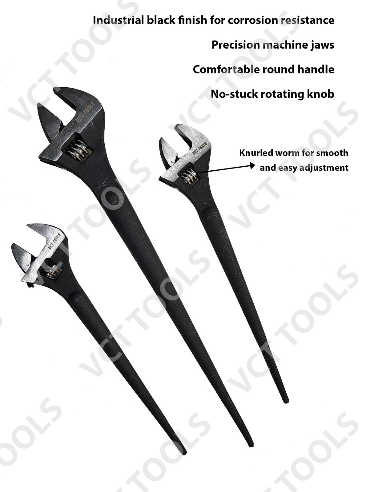 VCT 3-Pack Adjustable Construction Spud Wrench Set 10 12 16 Inches
