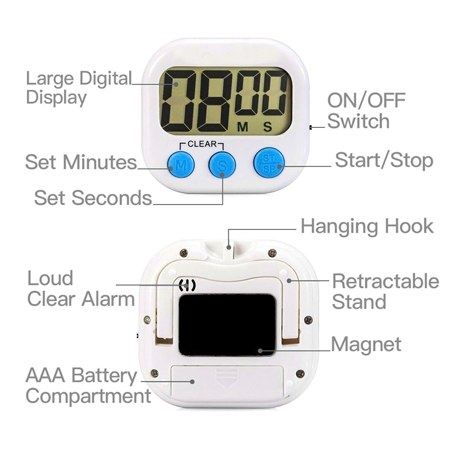Large, Clear Digits Press any button to stop the beeping Very Easy For Use timer