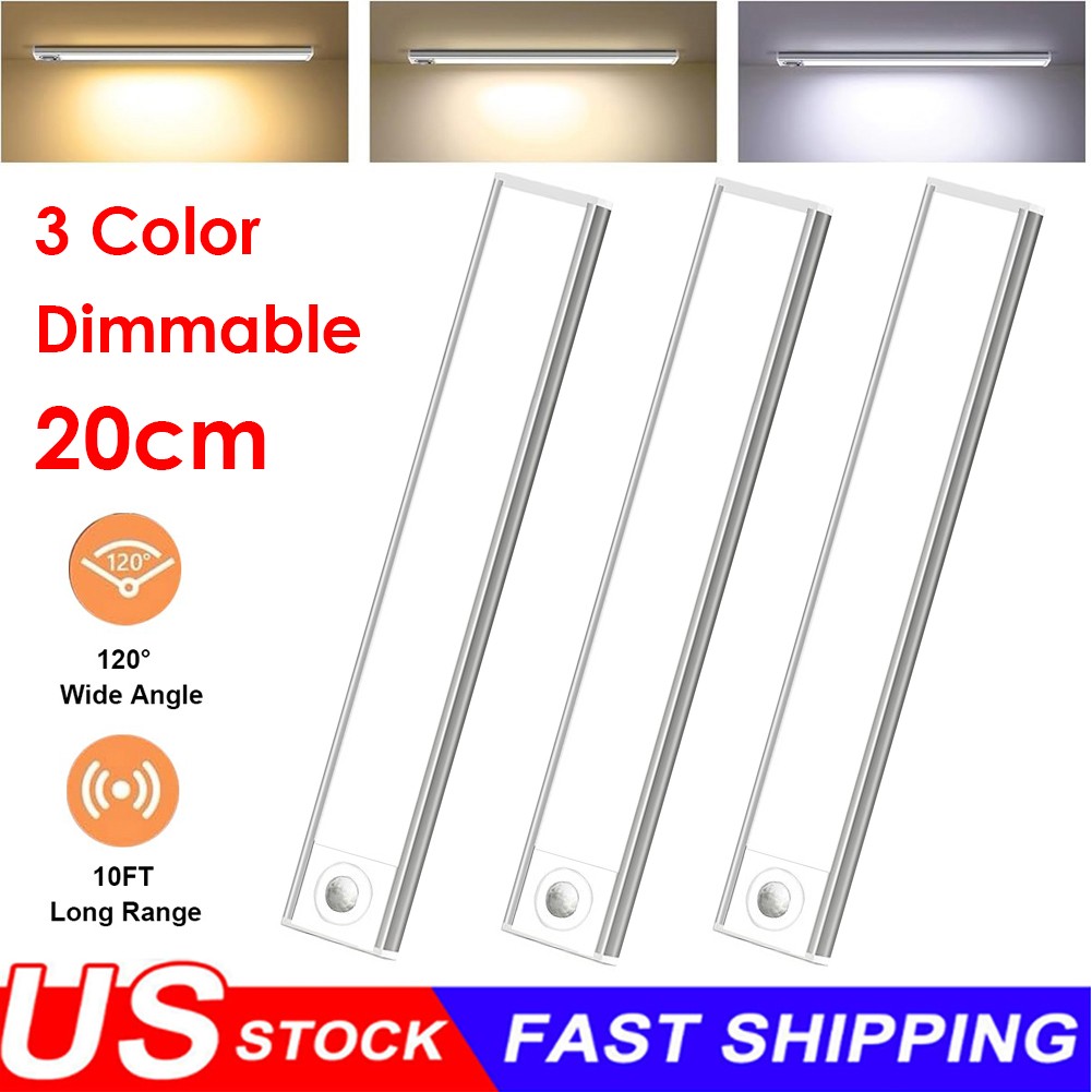 3 Pack LED Motion Sensor Under Cabinet Lights Rechargeable Dimmable Lamp 20CM