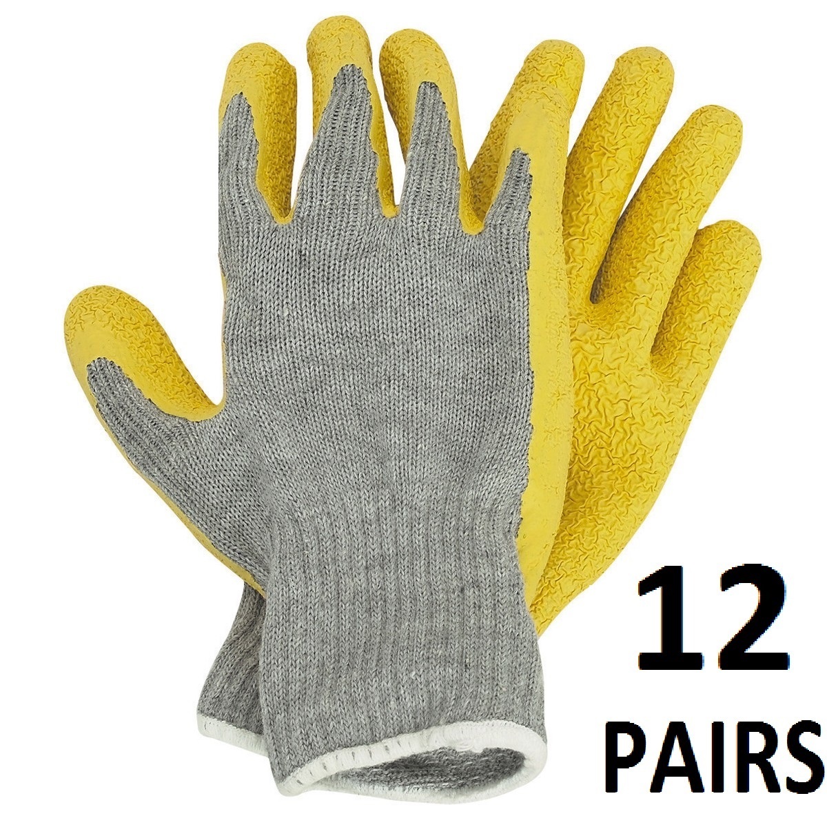 Rubber Coated Work Gloves Latex Palm 12 Pairs