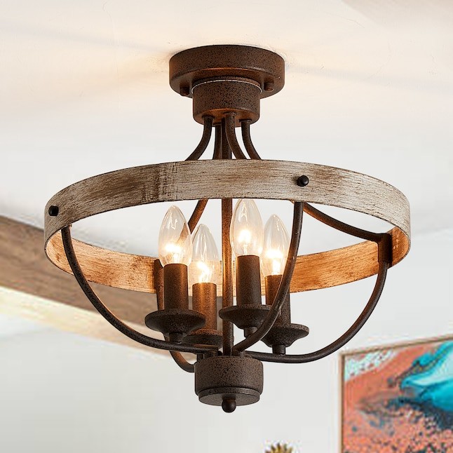 Parrot Uncle 15.4-in Oil-Rubbed Bronze Indoor 4 -Light Semi-flush Mount Light