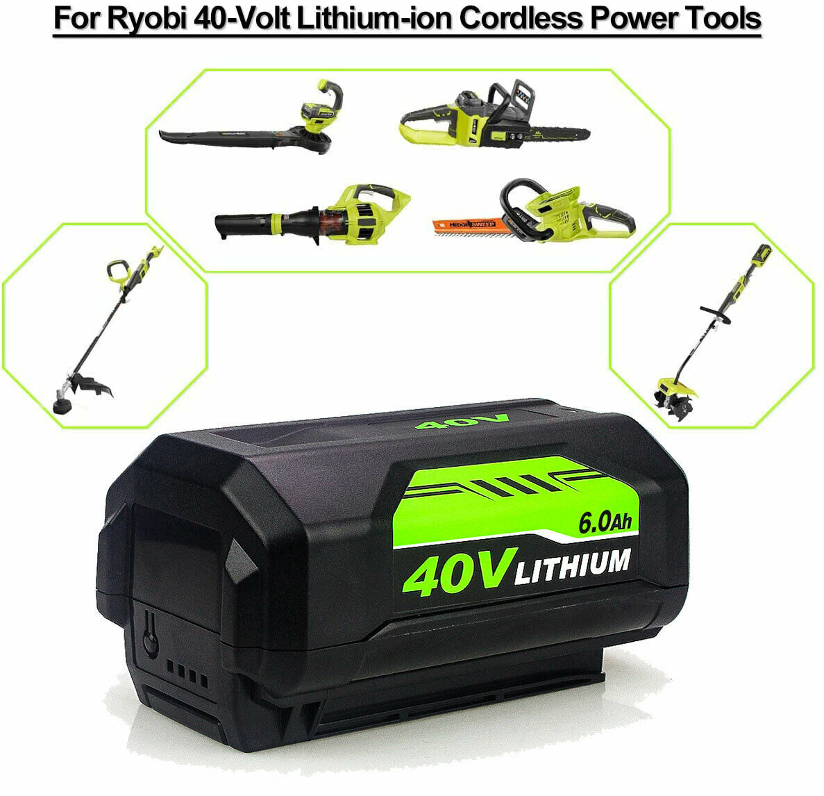 2X Battery & Charger For Ryobi 40V With LED Lithium-Ion 40-Volt OP406VNM OP40602