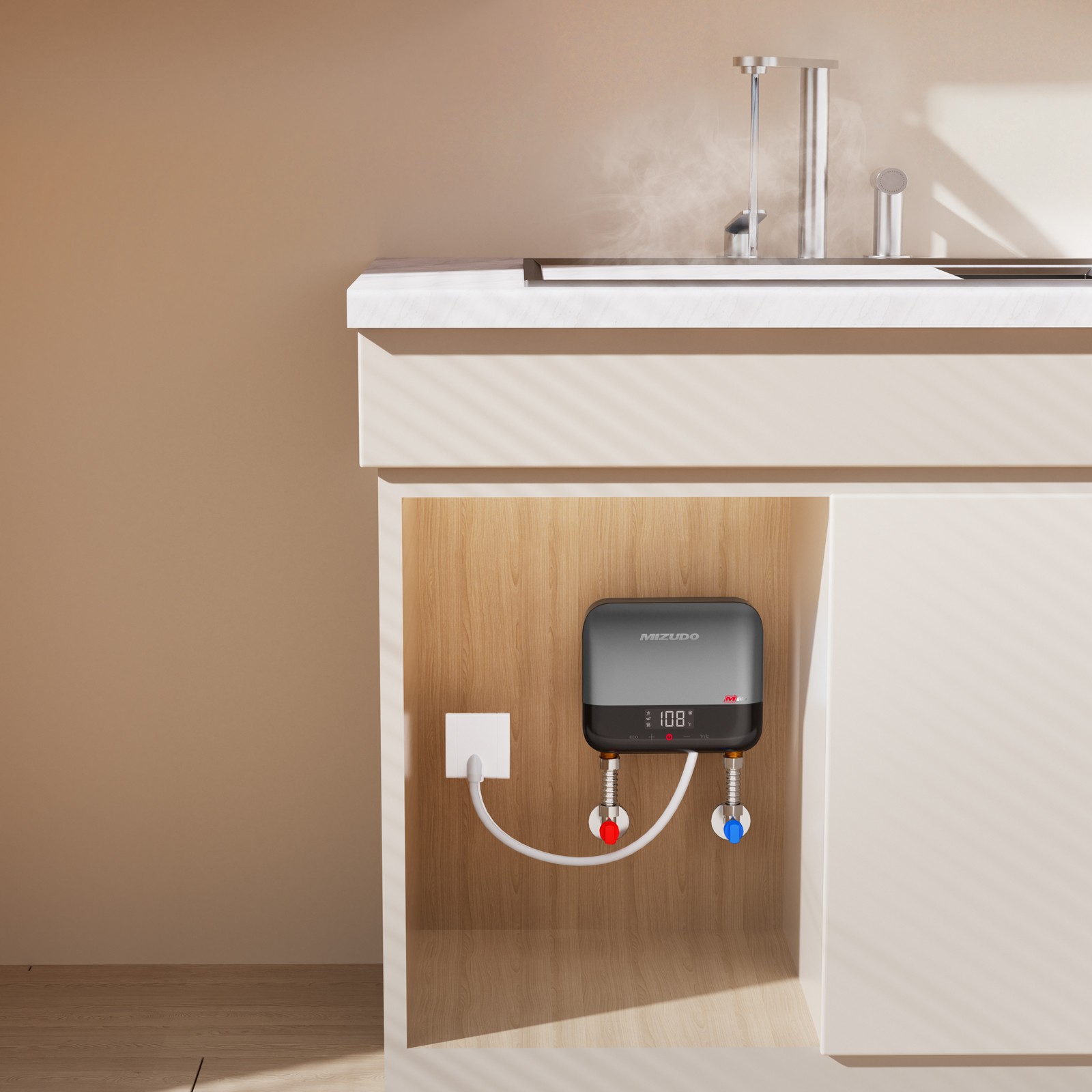 Tankless Water Heater Electric MIZUDO 3.5kW 120V LED Display Under Sink Instant