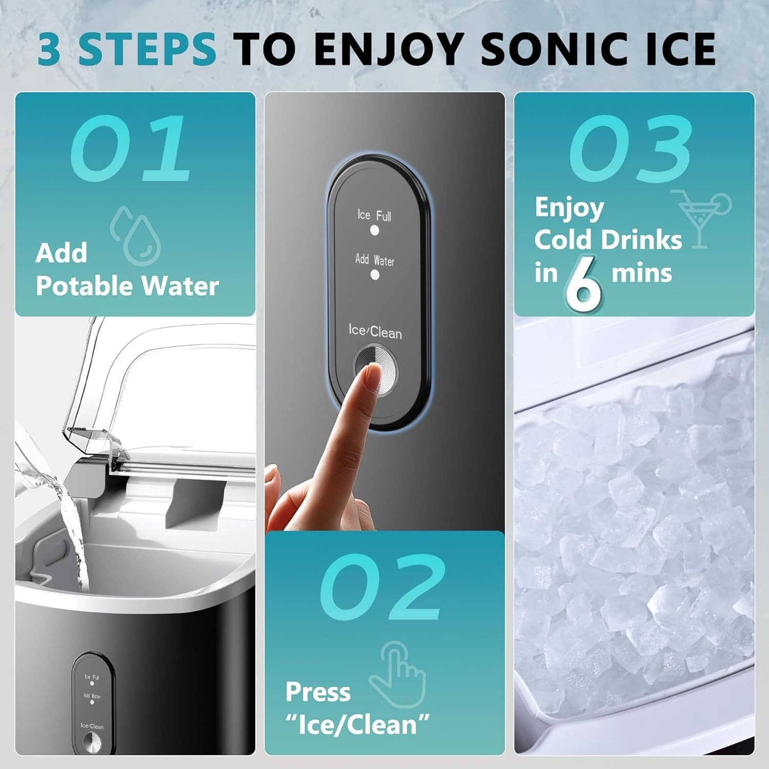 Compact Nugget Ice Maker – 34lbs Daily Capacity, Quiet, and Certified Safety