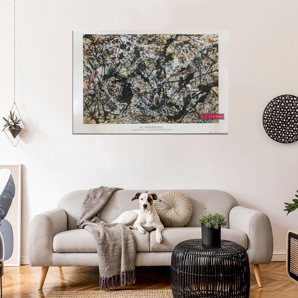 664130 Jackson Pollock Silver Over Black White Yellow And Red 1948 Poster