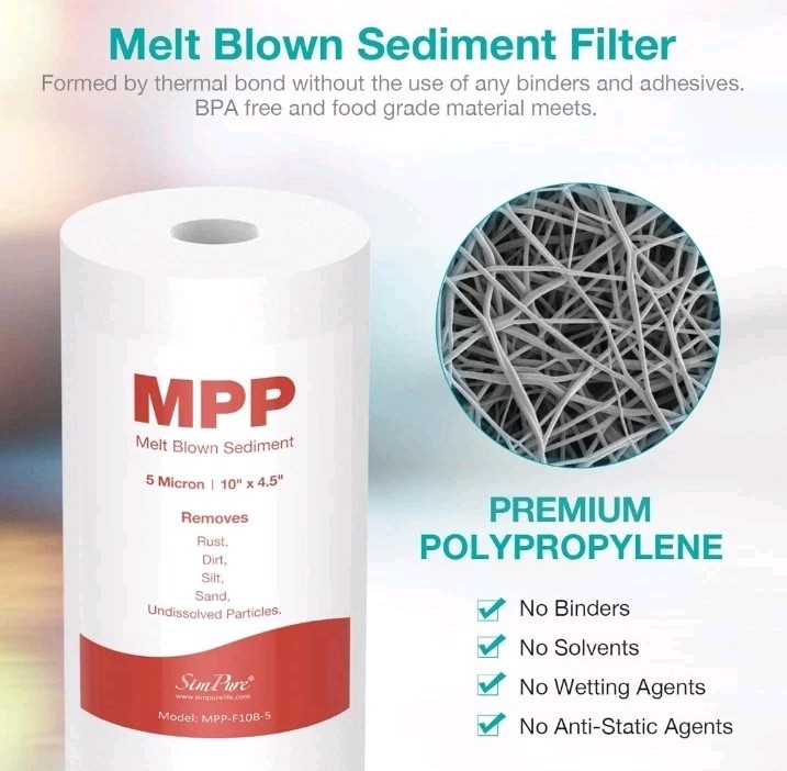 SimPure Sediment Water Filter 5 Micron 10″ x 4.5″ Whole House MPP-F10B-5