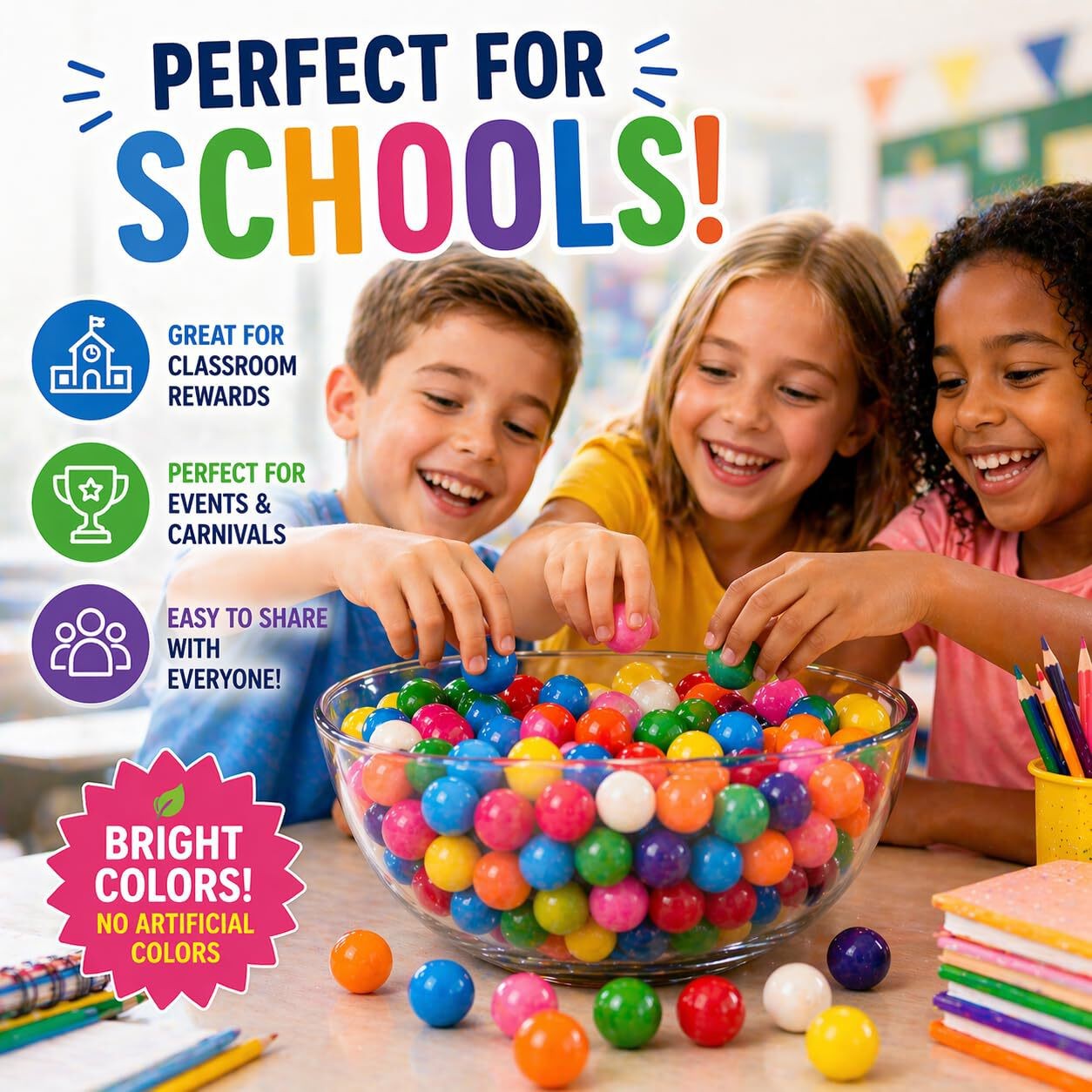 Bulk Rainbow Gumballs 11 lb, Approx. 470 Pcs. Naturally Colored with No Artifici